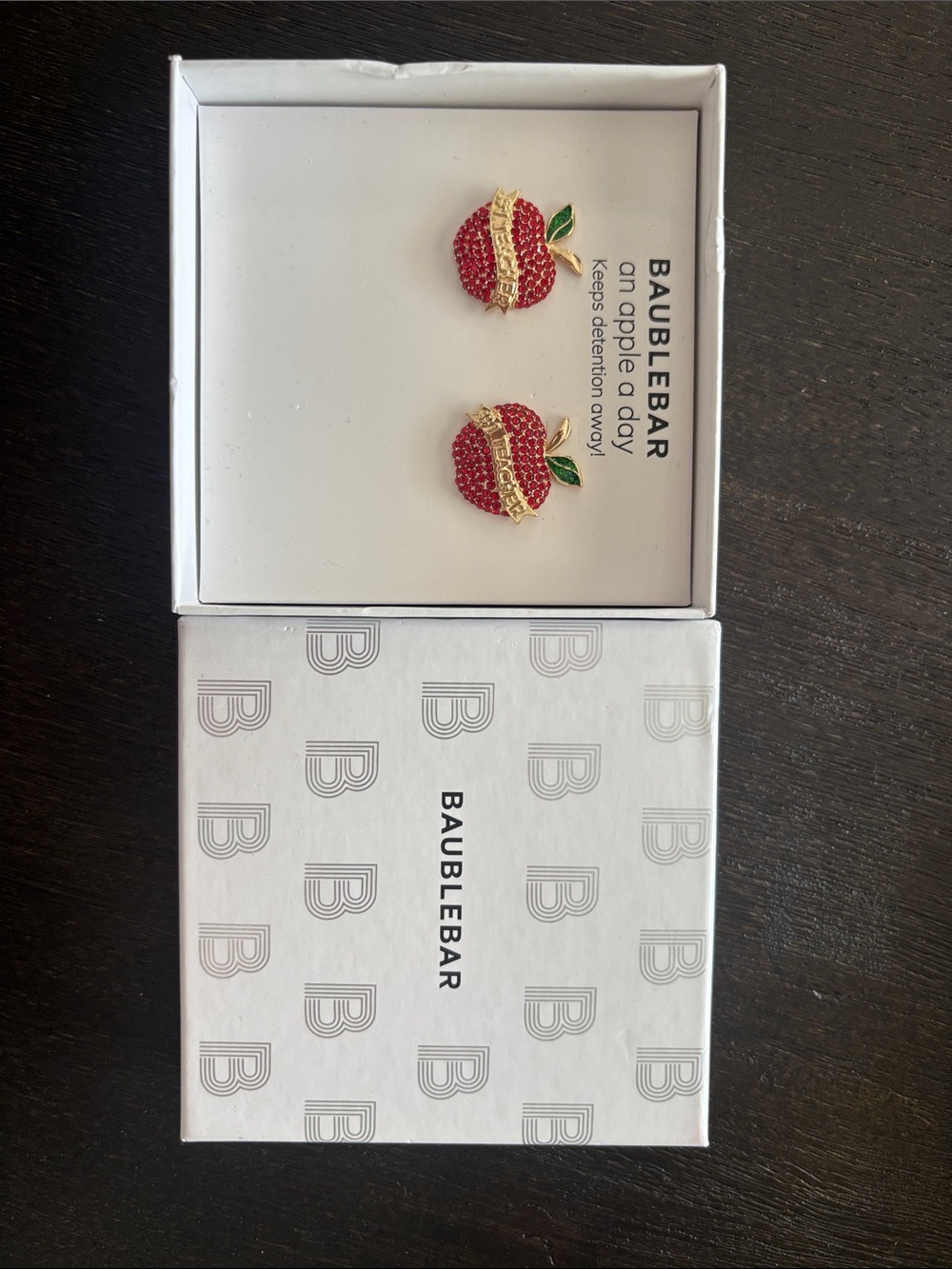 BaubleBar Red and Green Apple Crystal Studs with Gold Accents